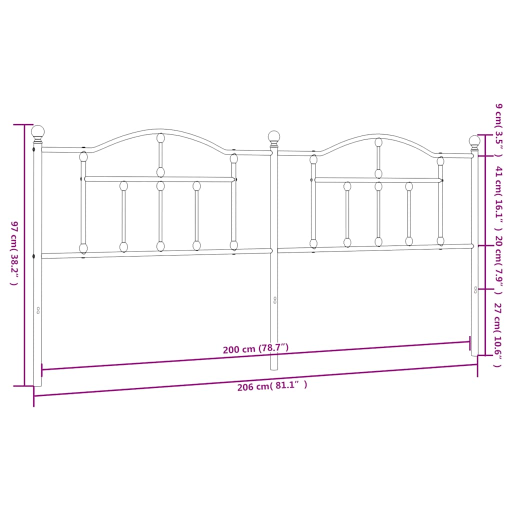 vidaXL Metalowe wymienne wezgłowie, czarne, 200 cm