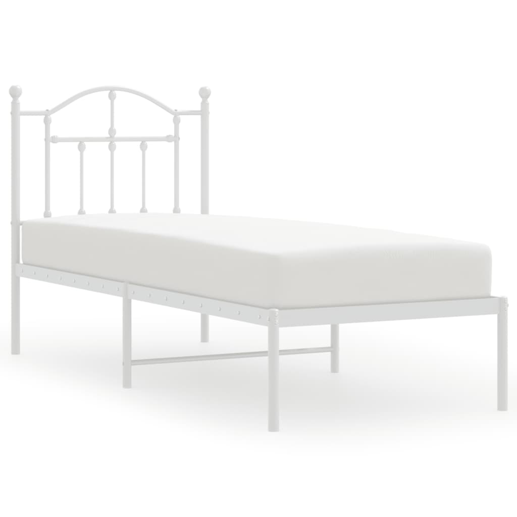 vidaXL Metalowe łóżko z wezgłowiem, bez materaca, białe, 75x190 cm