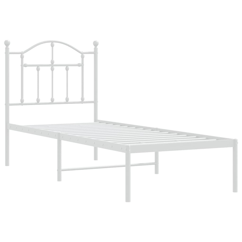 vidaXL Metalowe łóżko z wezgłowiem, bez materaca, białe, 75x190 cm