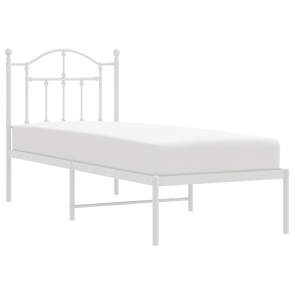vidaXL Metalowe łóżko z wezgłowiem, bez materaca, białe, 75x190 cm