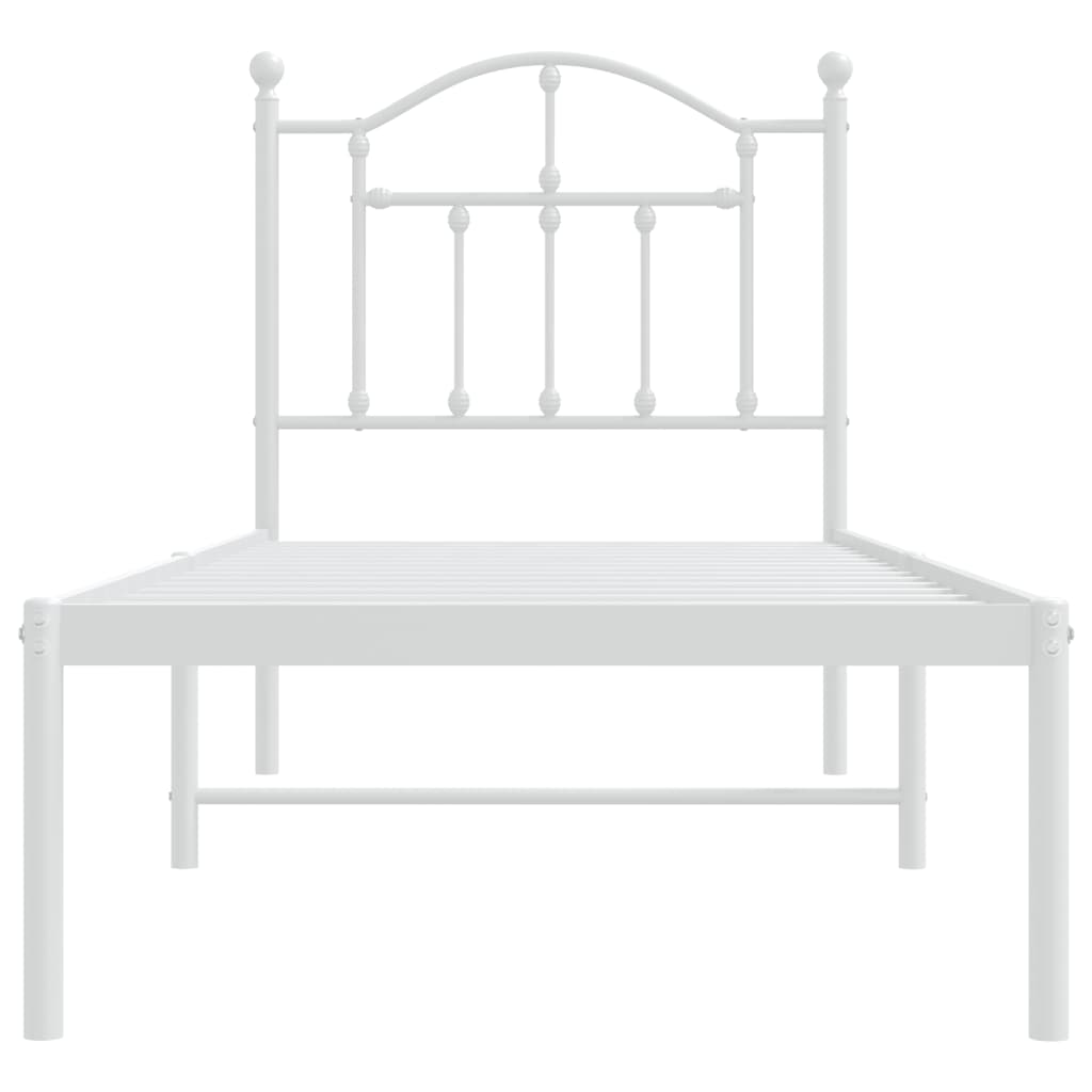 vidaXL Metalowe łóżko z wezgłowiem, bez materaca, białe, 75x190 cm