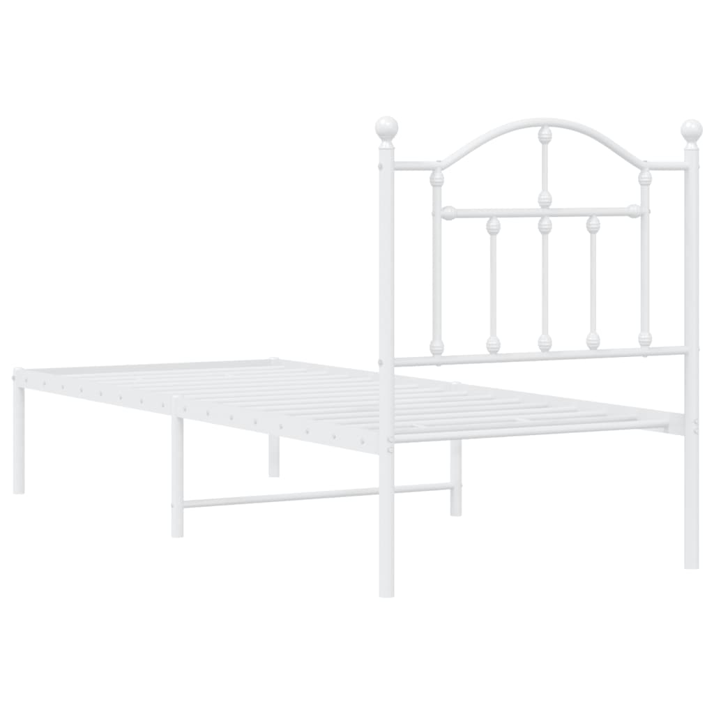 vidaXL Metalowe łóżko z wezgłowiem, bez materaca, białe, 75x190 cm