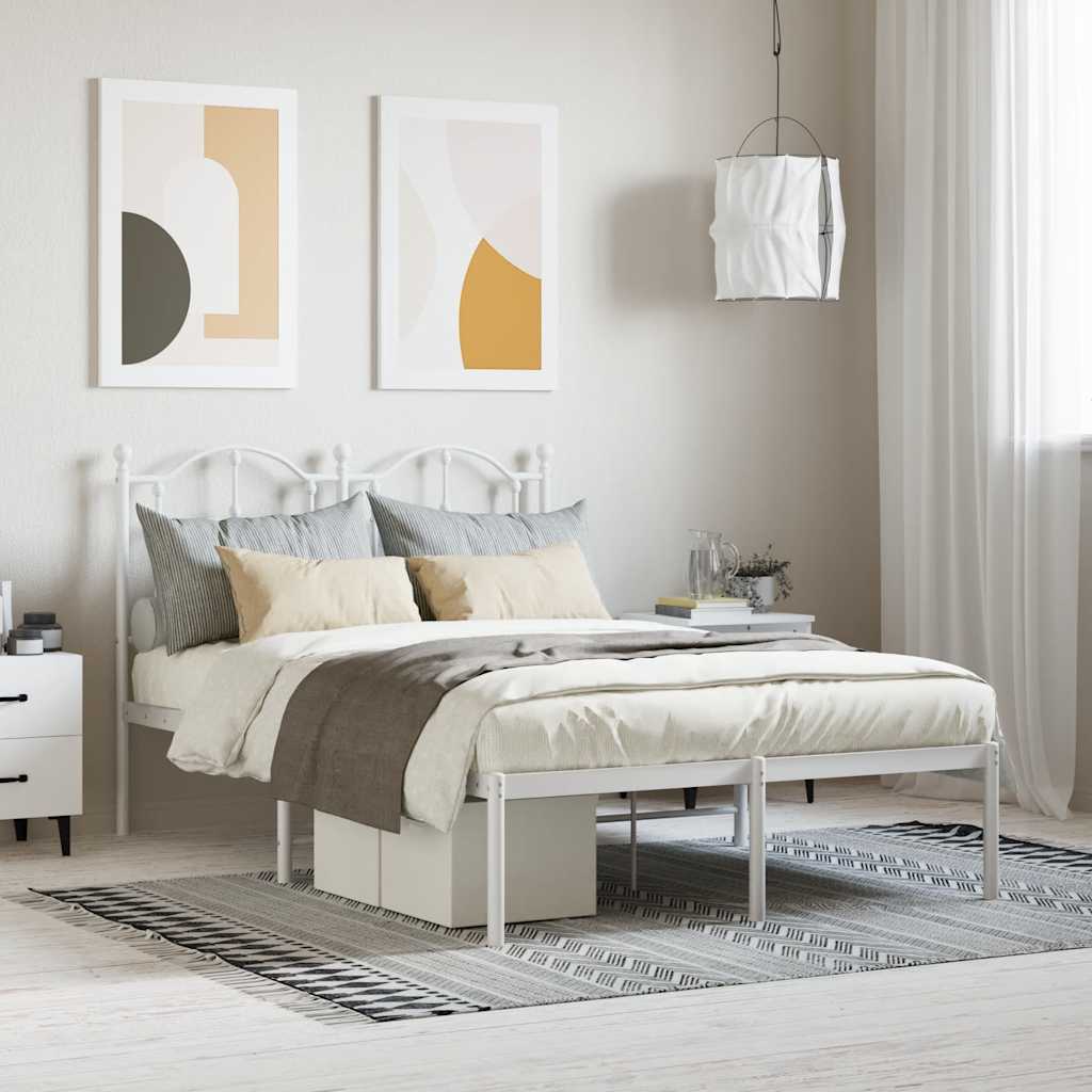 vidaXL Metalowa rama łóżka z wezgłowiem, biała, 120x200 cm