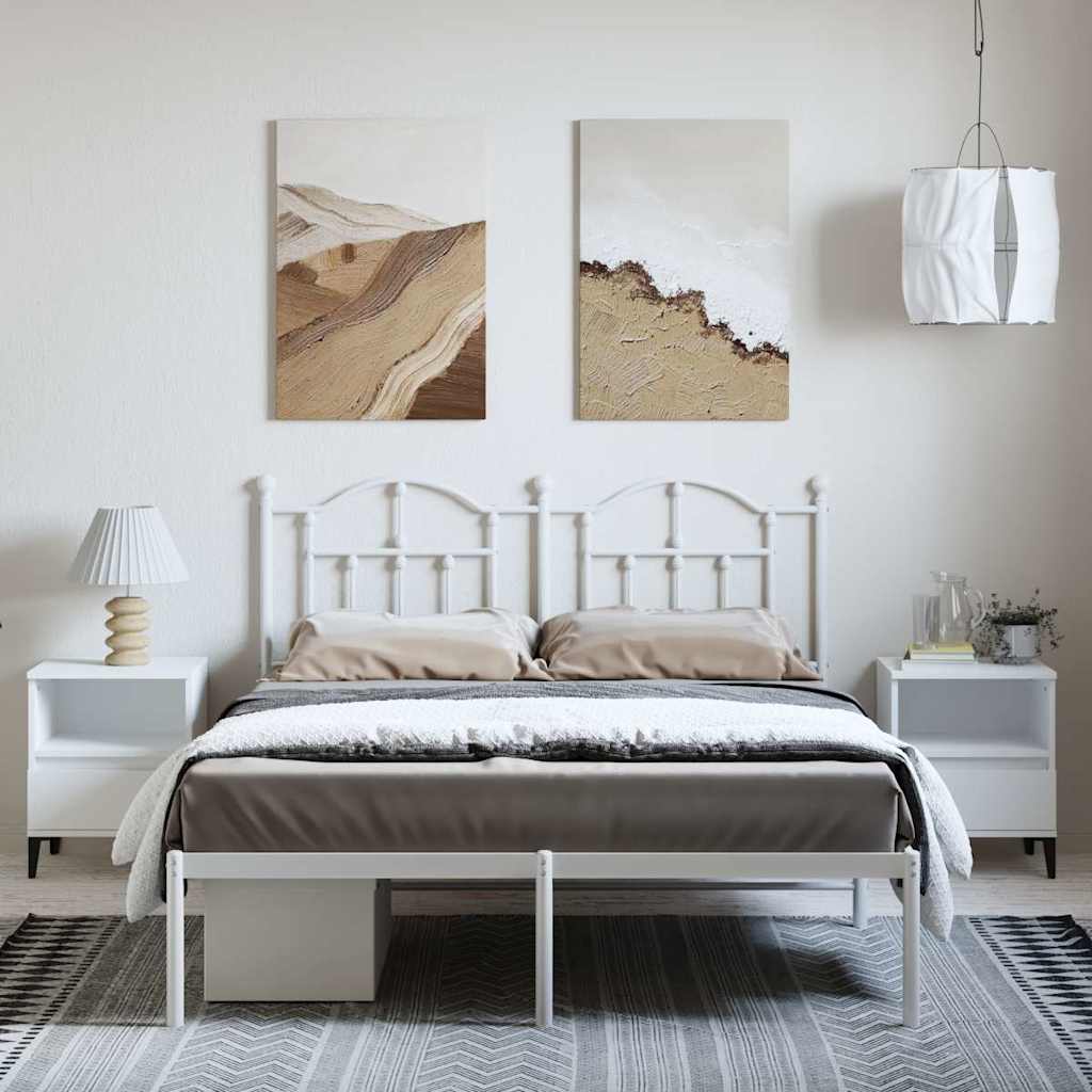 vidaXL Metalowa rama łóżka z wezgłowiem, biała, 150x200 cm
