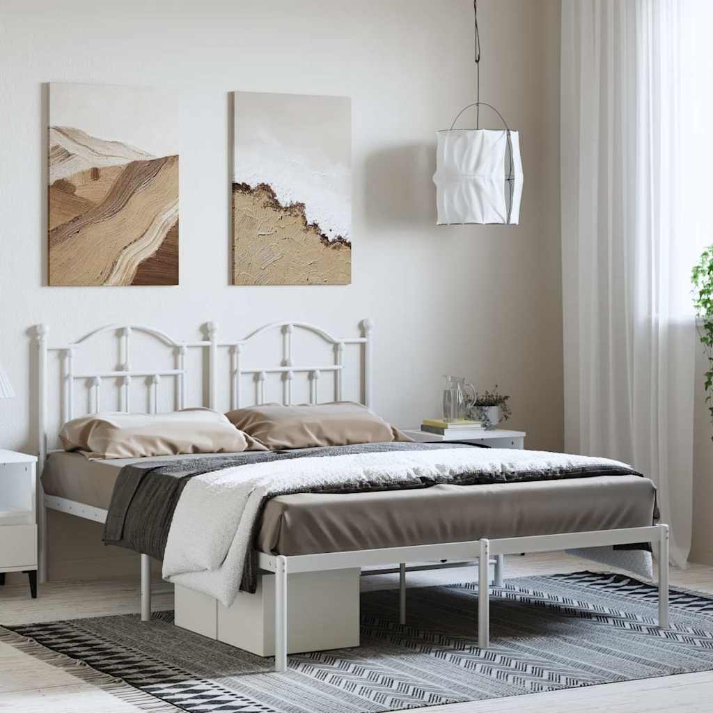 vidaXL Metalowa rama łóżka z wezgłowiem, biała, 150x200 cm