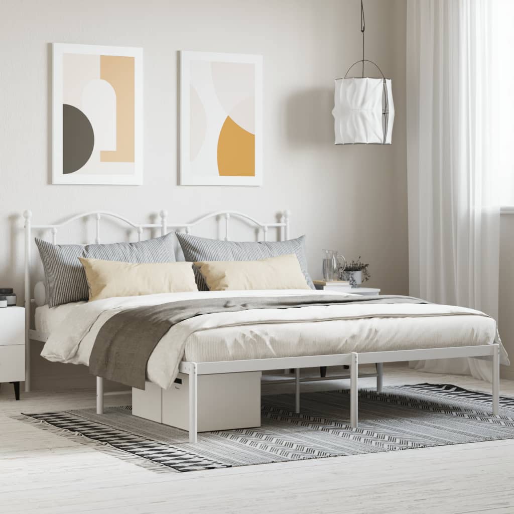 vidaXL Metalowa rama łóżka z wezgłowiem, biała, 180x200 cm