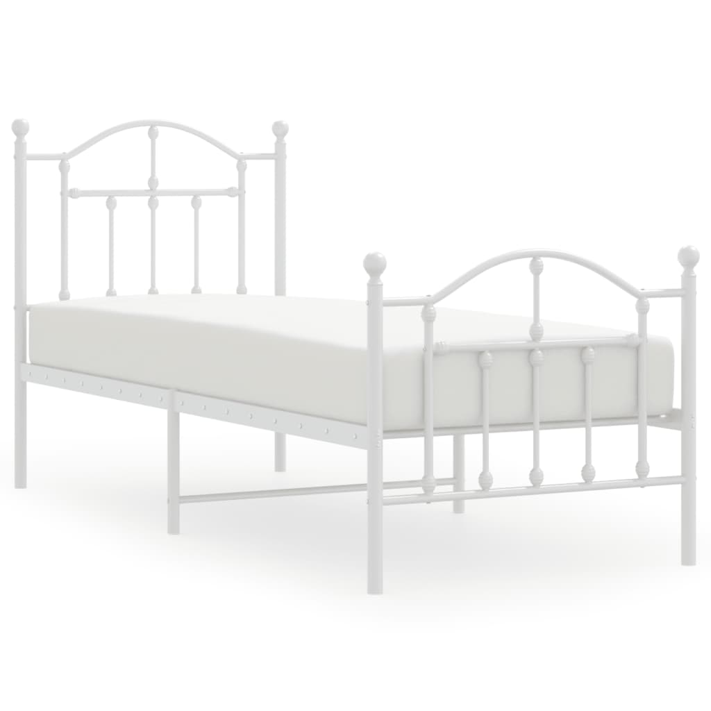 vidaXL Metalowa rama łóżka z wezgłowiem i zanóżkiem, biała, 75x190 cm