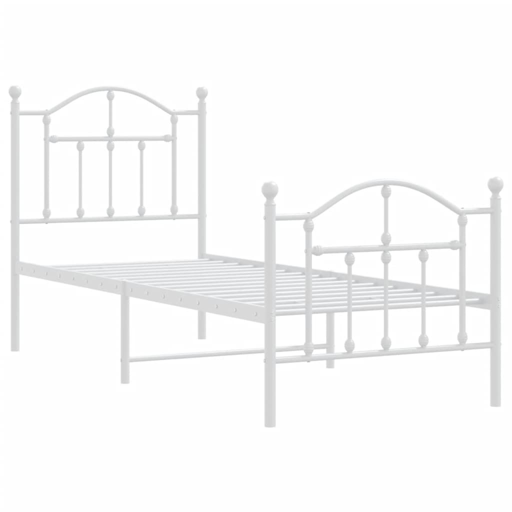 vidaXL Metalowa rama łóżka z wezgłowiem i zanóżkiem, biała, 75x190 cm