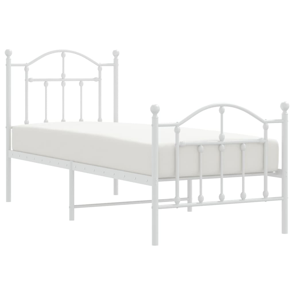 vidaXL Metalowa rama łóżka z wezgłowiem i zanóżkiem, biała, 75x190 cm