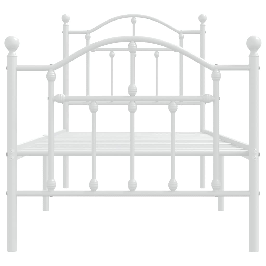 vidaXL Metalowa rama łóżka z wezgłowiem i zanóżkiem, biała, 75x190 cm