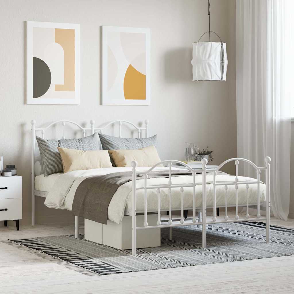 vidaXL Metalowa rama łóżka z wezgłowiem i zanóżkiem, biała, 120x200 cm