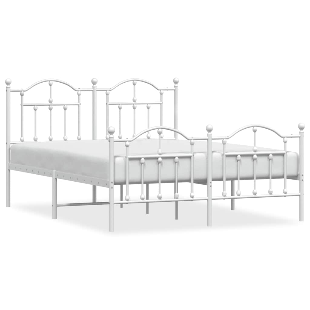 vidaXL Metalowa rama łóżka z wezgłowiem i zanóżkiem, biała, 135x190 cm