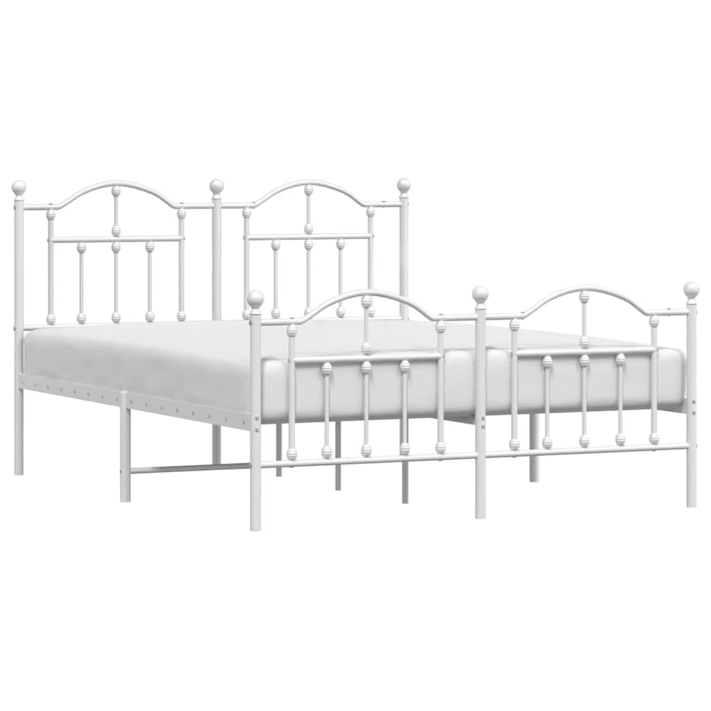 vidaXL Metalowa rama łóżka z wezgłowiem i zanóżkiem, biała, 135x190 cm