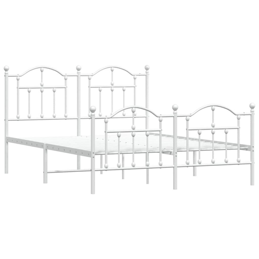 vidaXL Metalowa rama łóżka z wezgłowiem i zanóżkiem, biała, 150x200 cm
