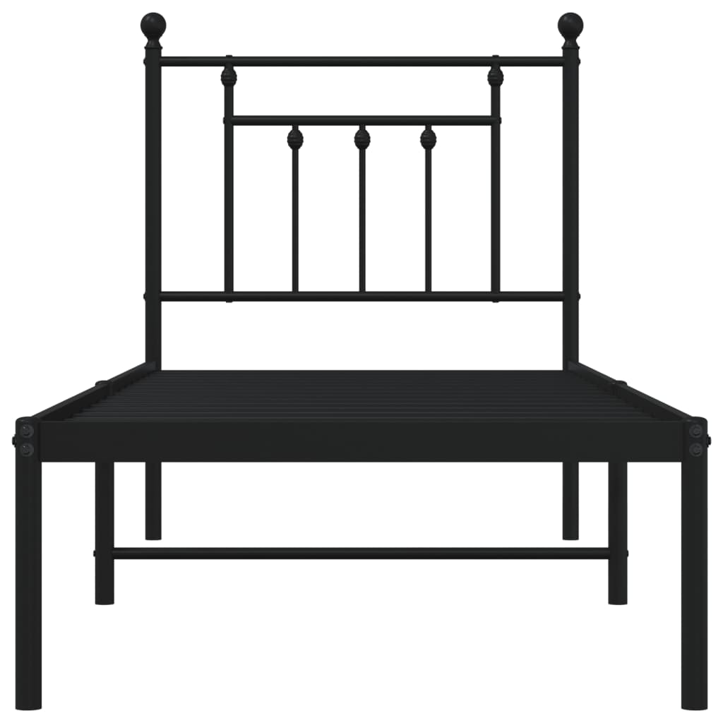 vidaXL Metalowa rama łóżka z wezgłowiem, czarna, 75x190 cm