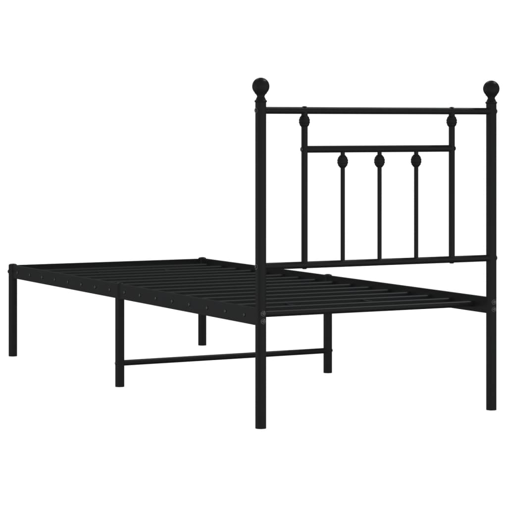 vidaXL Metalowa rama łóżka z wezgłowiem, czarna, 75x190 cm