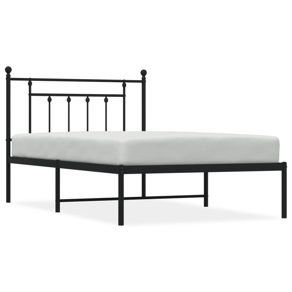 vidaXL Metalowa rama łóżka z wezgłowiem, czarna, 107x203 cm