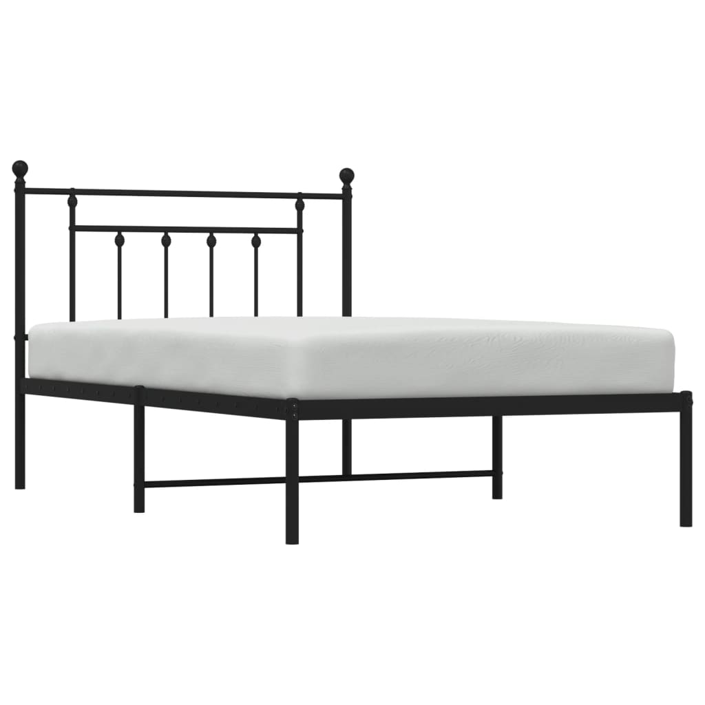 vidaXL Metalowa rama łóżka z wezgłowiem, czarna, 107x203 cm