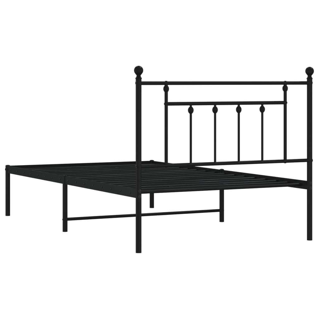 vidaXL Metalowa rama łóżka z wezgłowiem, czarna, 107x203 cm