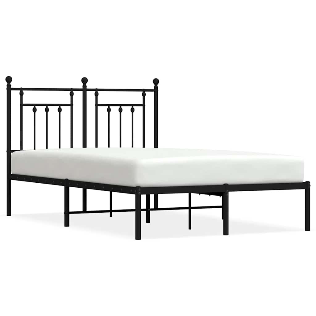vidaXL Metalowa rama łóżka z wezgłowiem, czarna, 135x190 cm