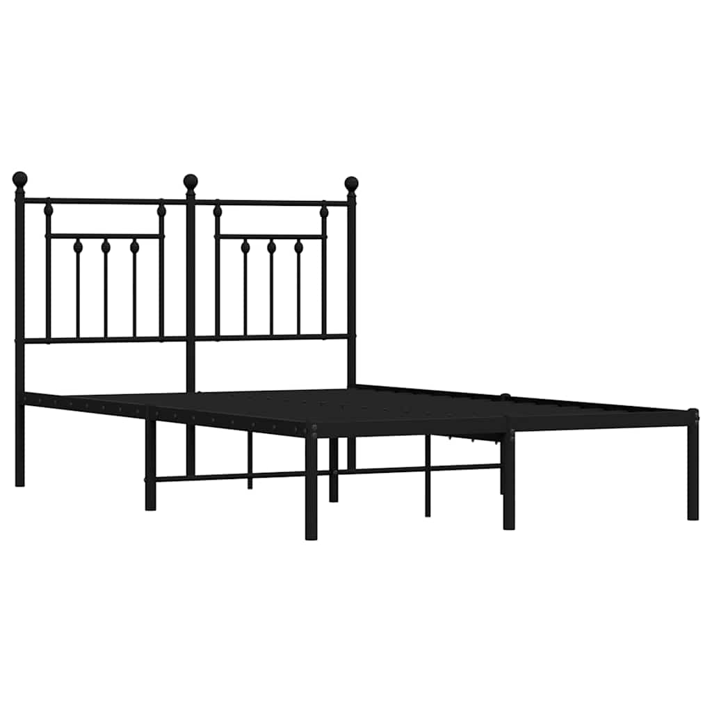 vidaXL Metalowa rama łóżka z wezgłowiem, czarna, 135x190 cm