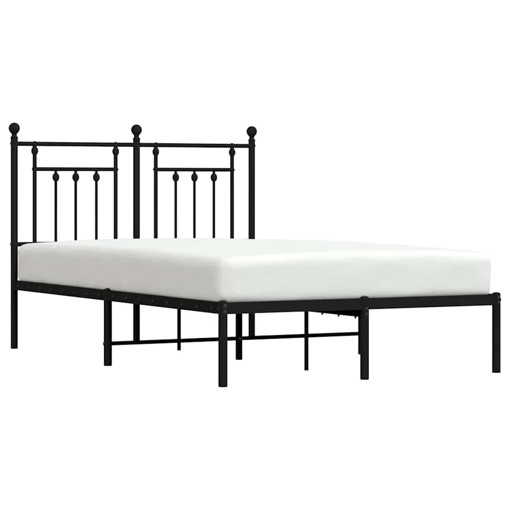 vidaXL Metalowa rama łóżka z wezgłowiem, czarna, 135x190 cm