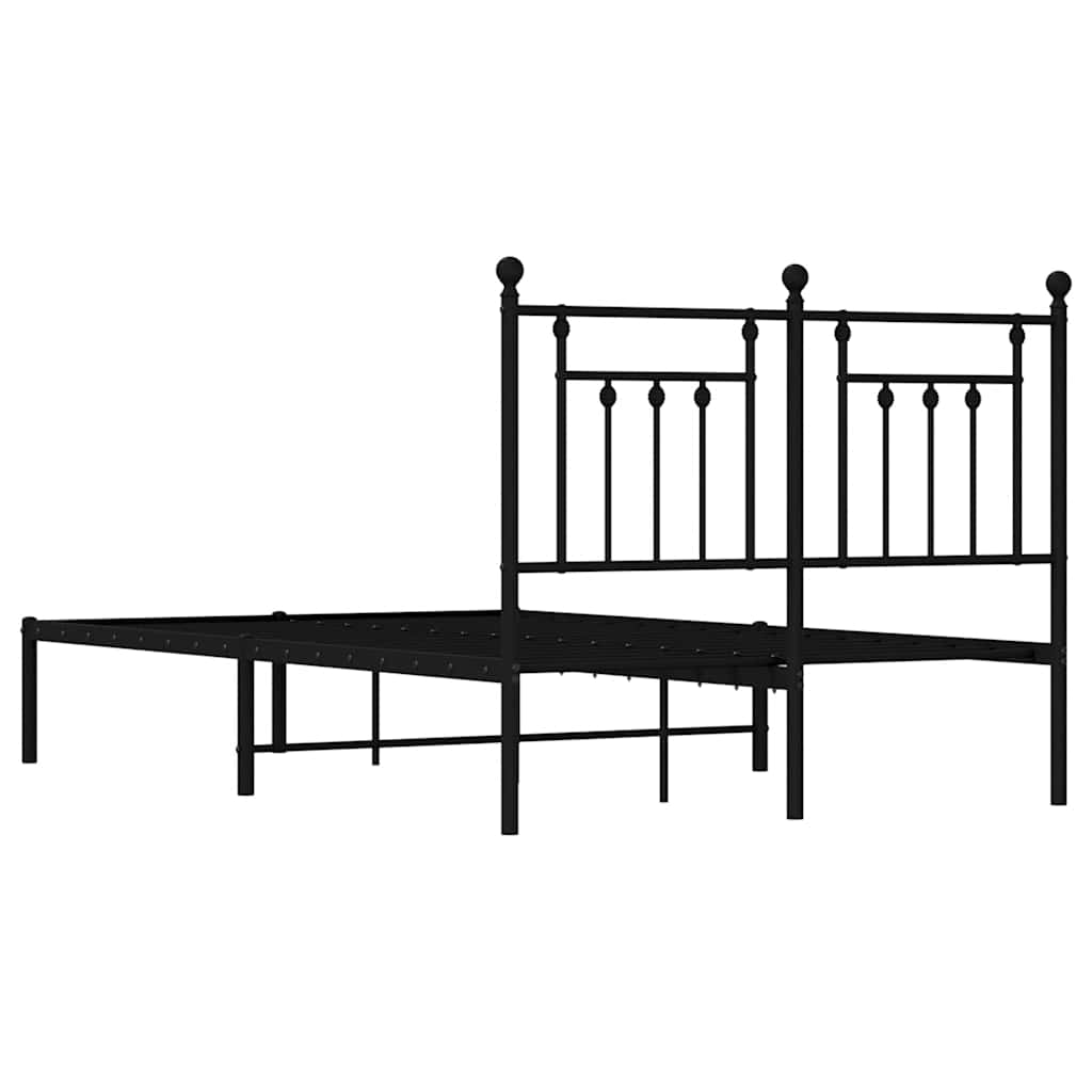 vidaXL Metalowa rama łóżka z wezgłowiem, czarna, 135x190 cm