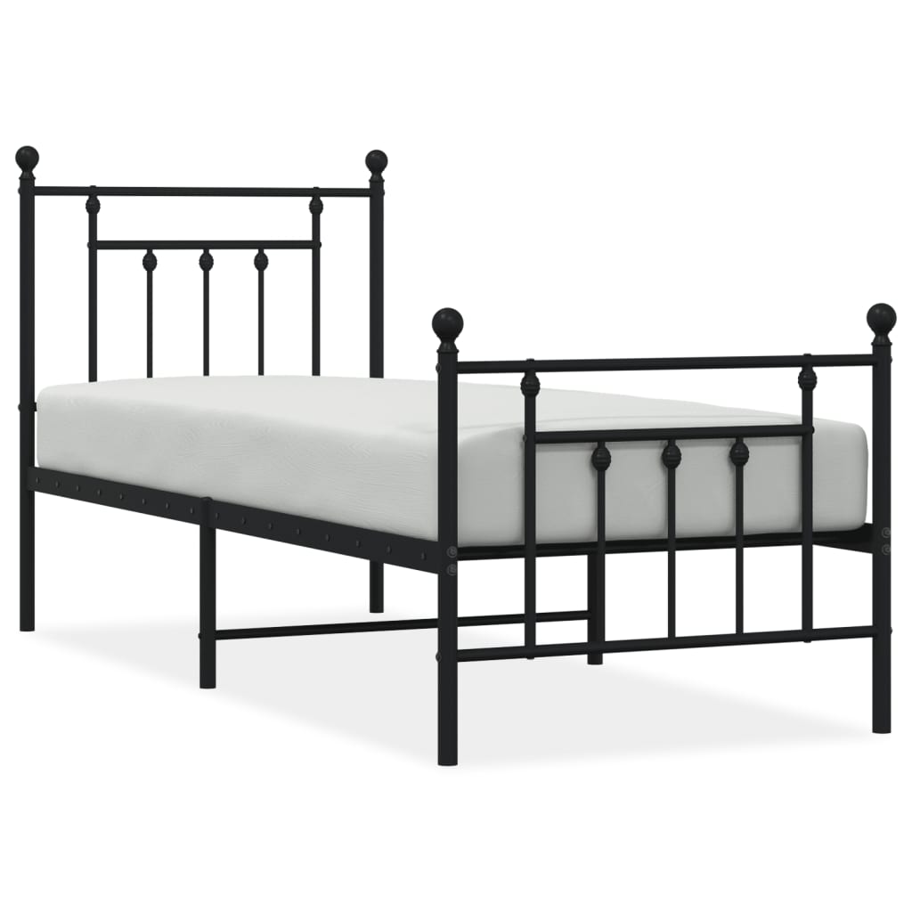 vidaXL Metalowa rama łóżka z wezgłowiem i zanóżkiem, czarna, 75x190 cm