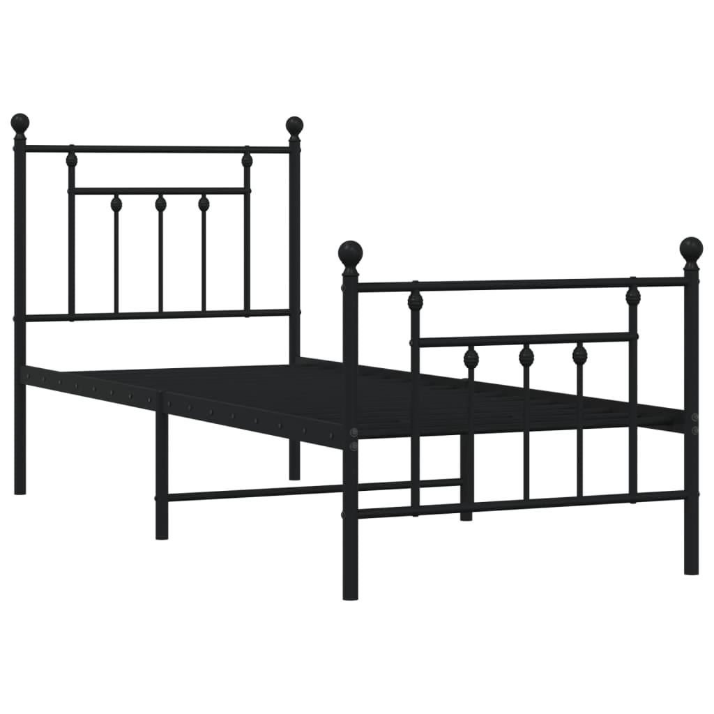 vidaXL Metalowa rama łóżka z wezgłowiem i zanóżkiem, czarna, 75x190 cm