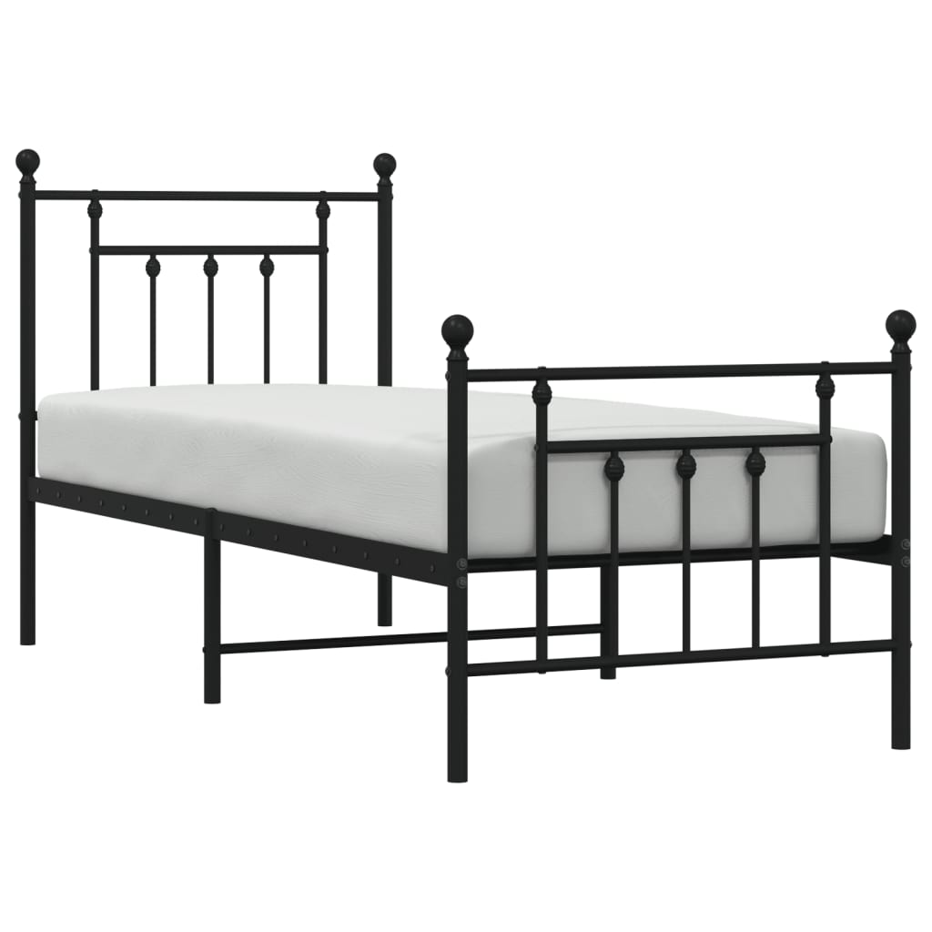vidaXL Metalowa rama łóżka z wezgłowiem i zanóżkiem, czarna, 75x190 cm