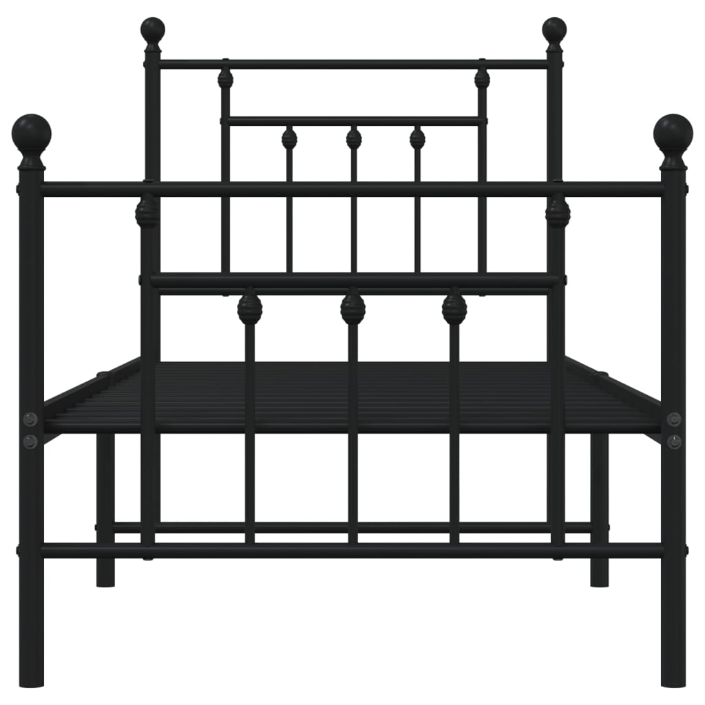 vidaXL Metalowa rama łóżka z wezgłowiem i zanóżkiem, czarna, 75x190 cm