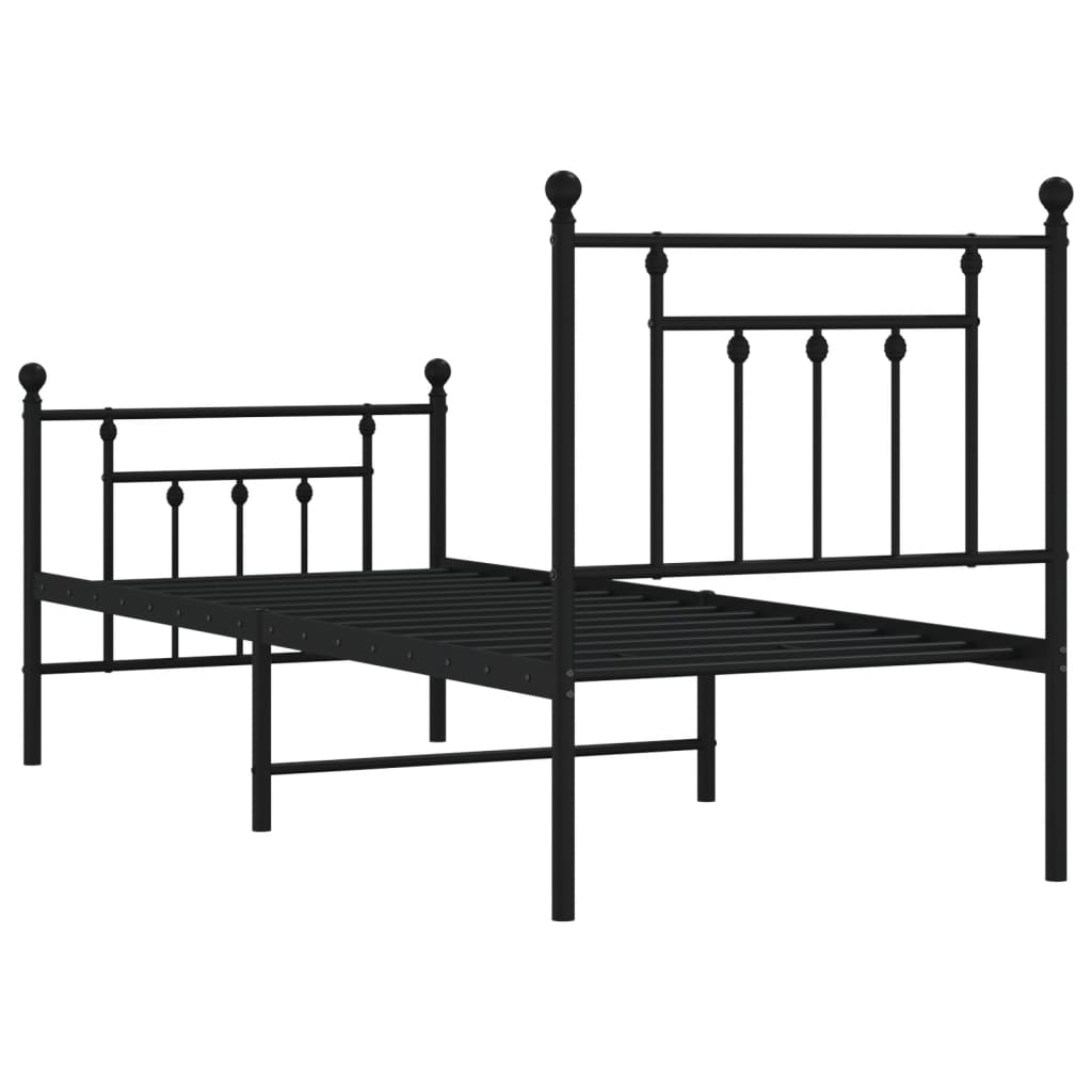 vidaXL Metalowa rama łóżka z wezgłowiem i zanóżkiem, czarna, 75x190 cm