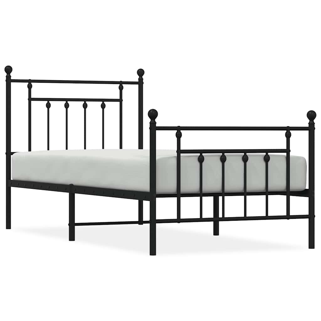 vidaXL Metalowa rama łóżka z wezgłowiem i zanóżkiem, czarna, 80x200 cm