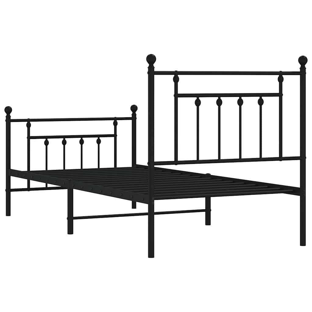 vidaXL Metalowa rama łóżka z wezgłowiem i zanóżkiem, czarna, 80x200 cm