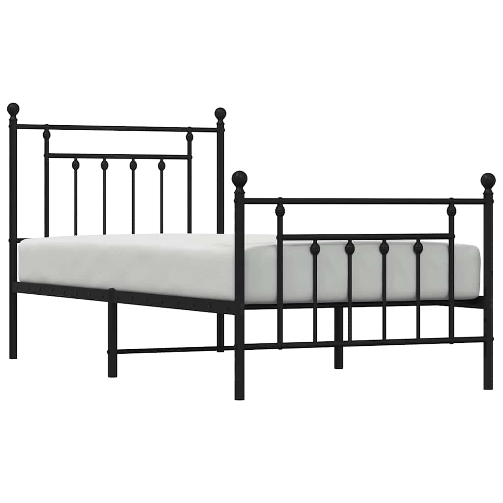 vidaXL Metalowa rama łóżka z wezgłowiem i zanóżkiem, czarna, 90x190 cm