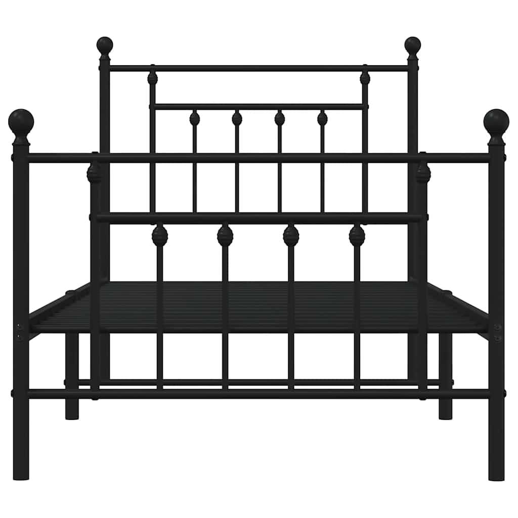 vidaXL Metalowa rama łóżka z wezgłowiem i zanóżkiem, czarna, 90x190 cm