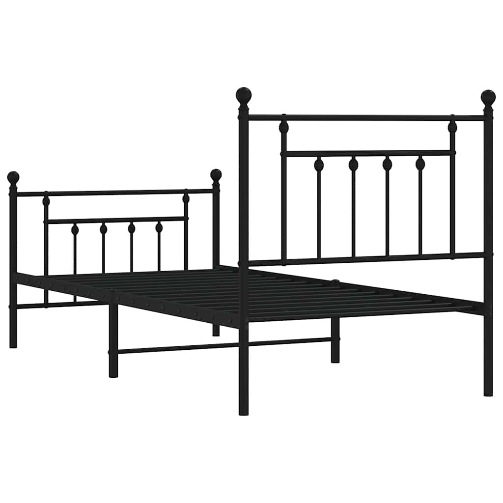 vidaXL Metalowa rama łóżka z wezgłowiem i zanóżkiem, czarna, 90x190 cm