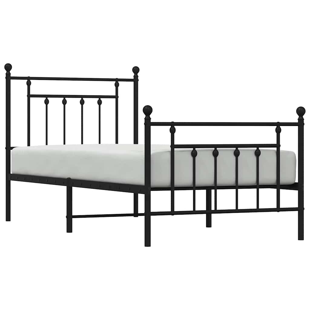 vidaXL Metalowa rama łóżka z wezgłowiem i zanóżkiem, czarna, 90x200 cm