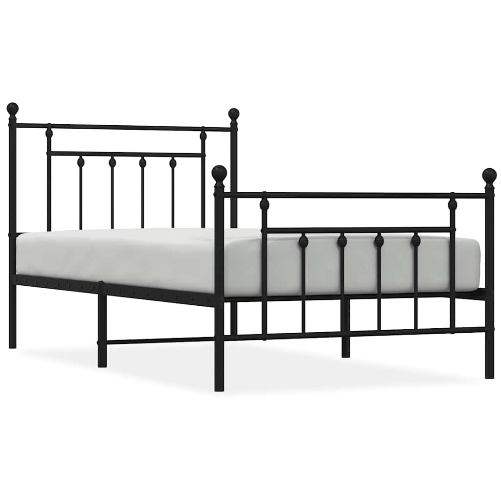 vidaXL Metalowa rama łóżka z wezgłowiem i zanóżkiem, czarna, 100x190cm