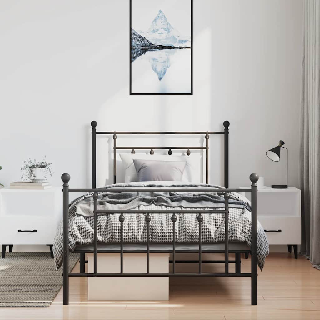vidaXL Metalowa rama łóżka z wezgłowiem i zanóżkiem, czarna, 100x190cm