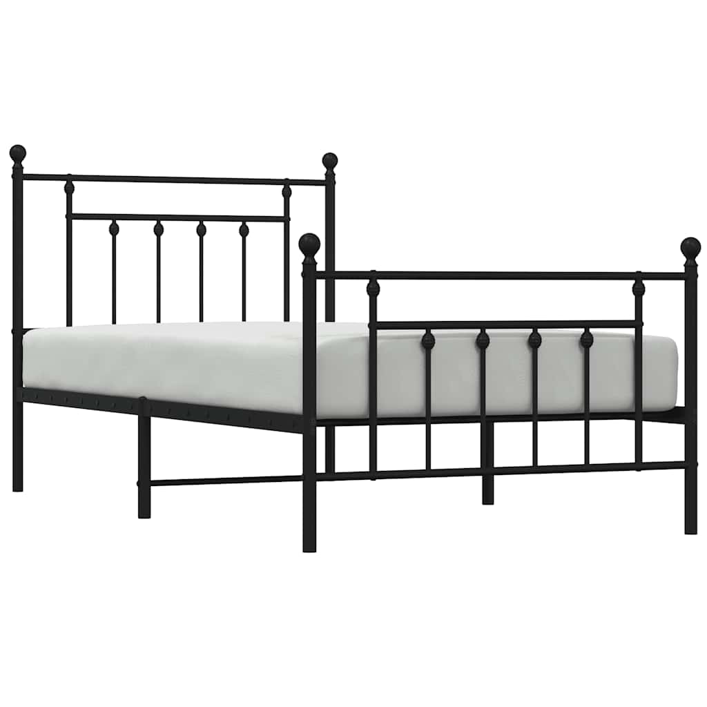 vidaXL Metalowa rama łóżka z wezgłowiem i zanóżkiem, czarna, 100x190cm