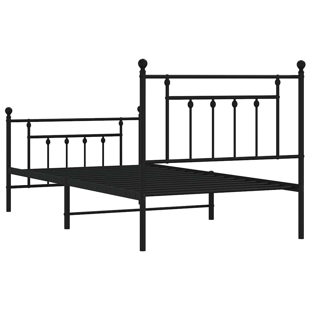 vidaXL Metalowa rama łóżka z wezgłowiem i zanóżkiem, czarna, 100x190cm