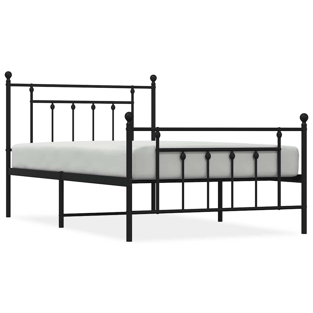 vidaXL Metalowa rama łóżka z wezgłowiem i zanóżkiem, czarna, 100x200cm