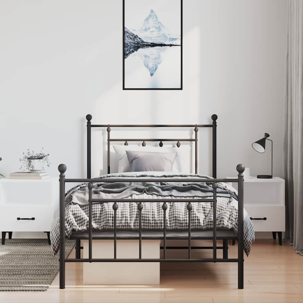 vidaXL Metalowa rama łóżka z wezgłowiem i zanóżkiem, czarna, 100x200cm