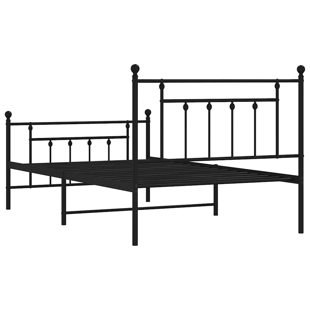 vidaXL Metalowa rama łóżka z wezgłowiem i zanóżkiem, czarna, 100x200cm