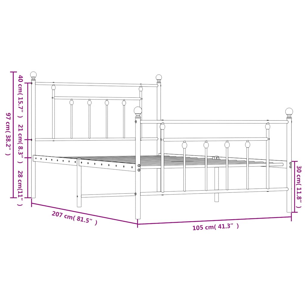 vidaXL Metalowa rama łóżka z wezgłowiem i zanóżkiem, czarna, 100x200cm