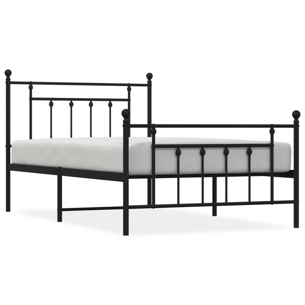 vidaXL Metalowa rama łóżka z wezgłowiem i zanóżkiem, czarna, 107x203cm
