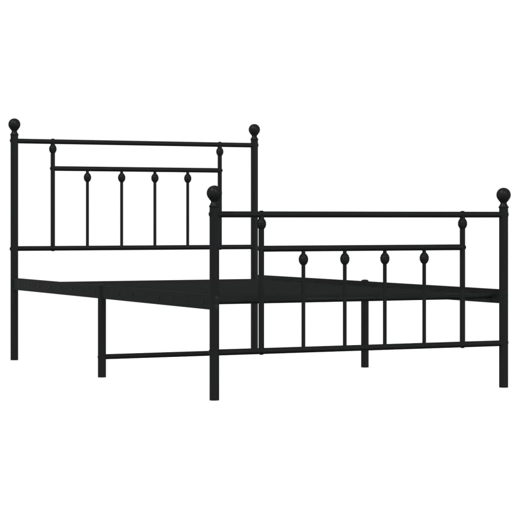 vidaXL Metalowa rama łóżka z wezgłowiem i zanóżkiem, czarna, 107x203cm