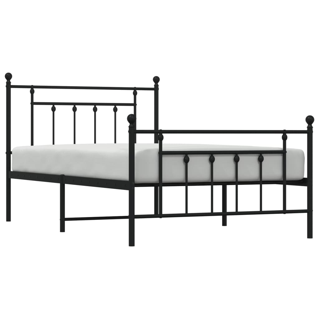vidaXL Metalowa rama łóżka z wezgłowiem i zanóżkiem, czarna, 107x203cm