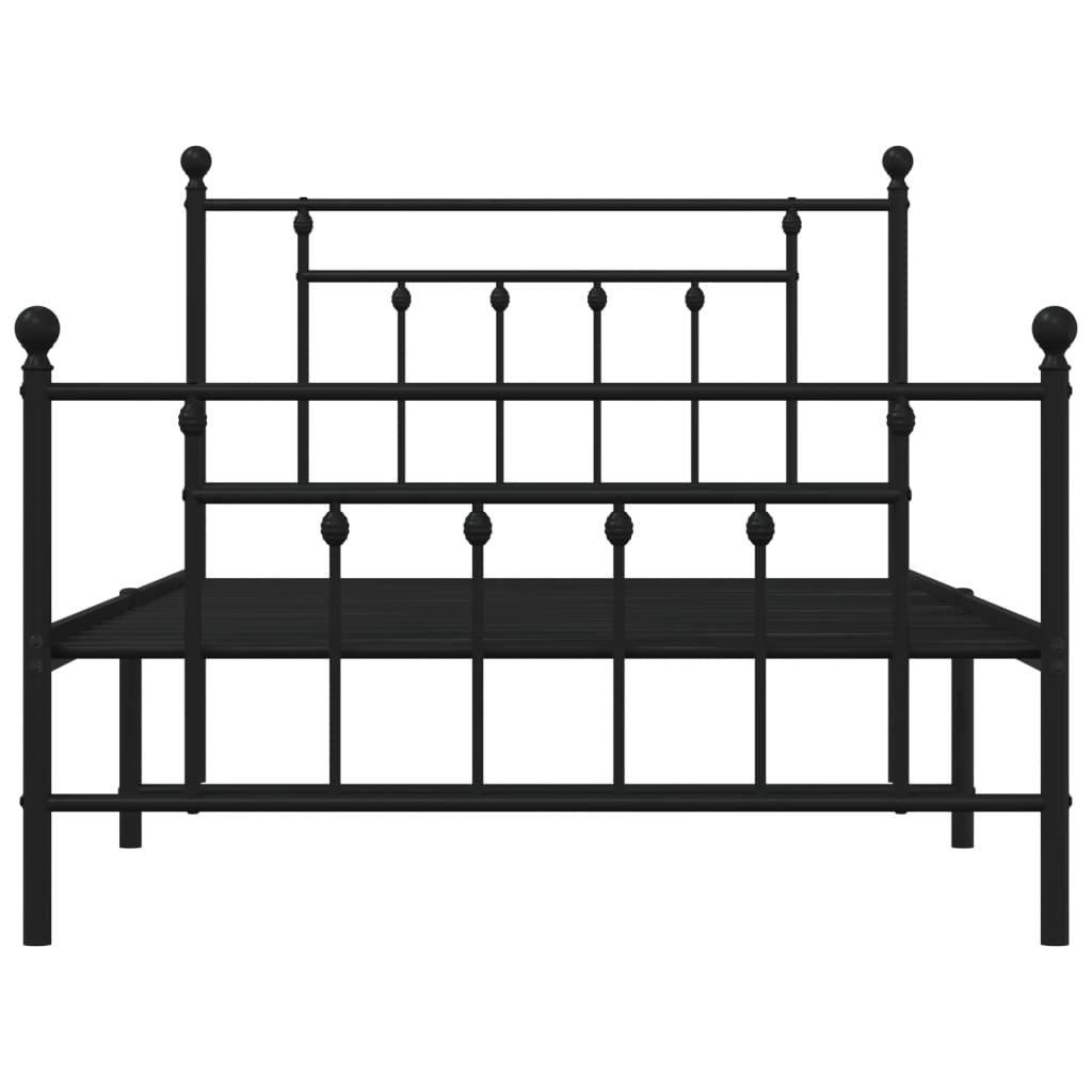 vidaXL Metalowa rama łóżka z wezgłowiem i zanóżkiem, czarna, 107x203cm